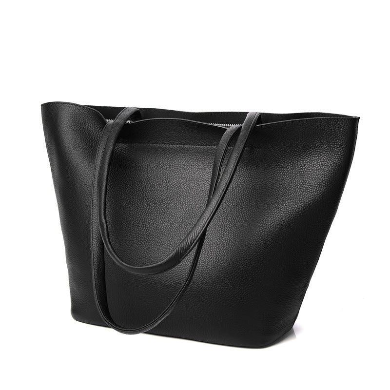 take a simple large capacity first layer cowhide one shoulder tote bag