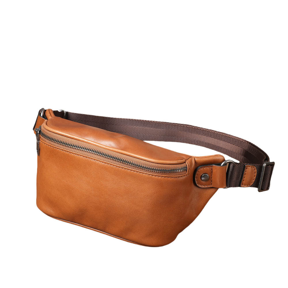 baotou layer cowhide phone belt large capacity sports crossbody chest bag