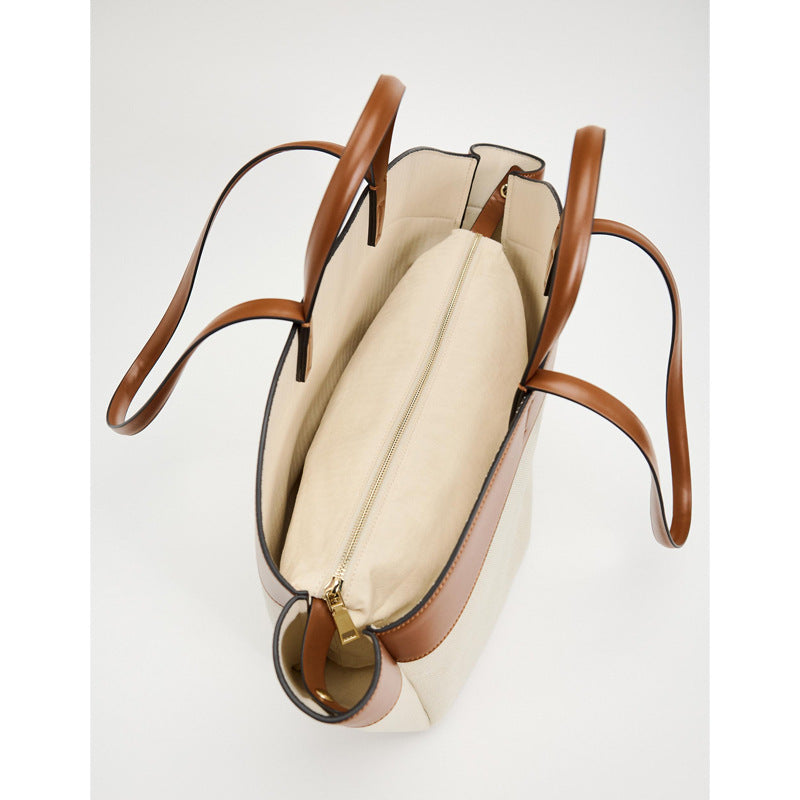 canvas bag womens fashion stitching large capacity portable shoulder bag