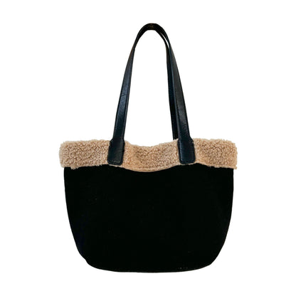 Retro Plush Turned-Over Hem Patchwork Suede Bag
