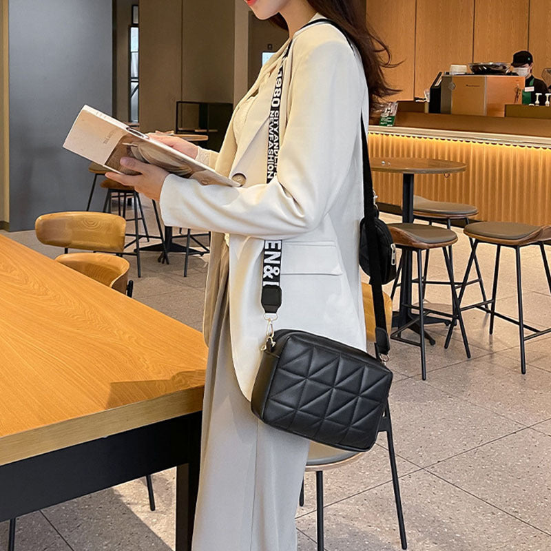 2pcs rhombus shoulder bag with wallet letter print wide shoulder strap small square bag large capacity cell phone crossbody bags