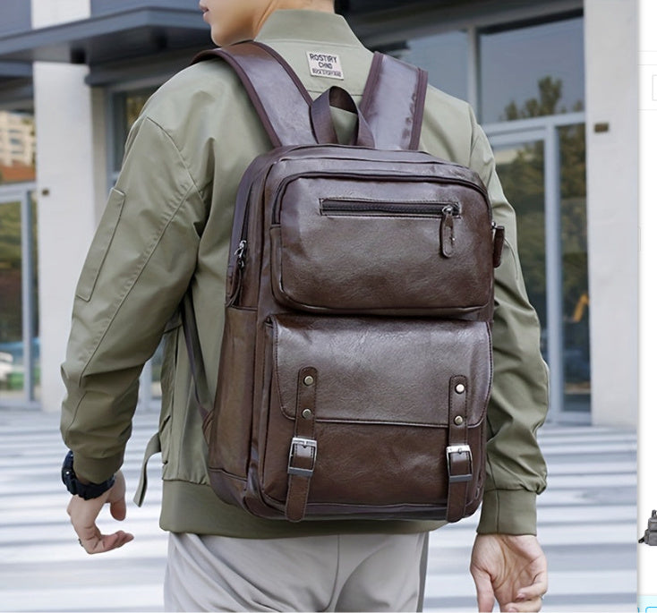 high end leather texture business large capacity backpack