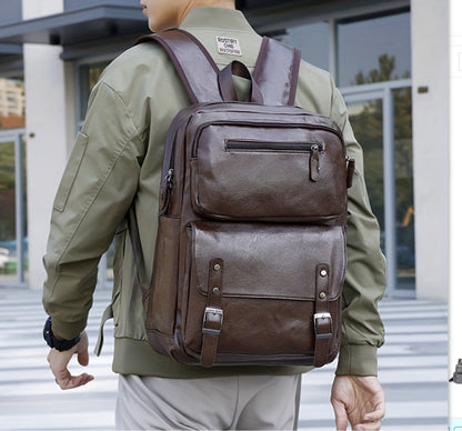 high end leather texture business large capacity backpack