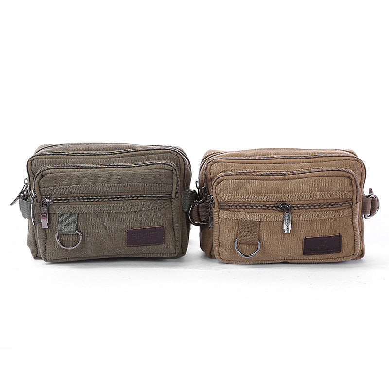 canvas fanny pack with 4 zipper pockets men waist bag hip bum bag with adjustable strap for outdoors workout traveling casual running hiking cycling