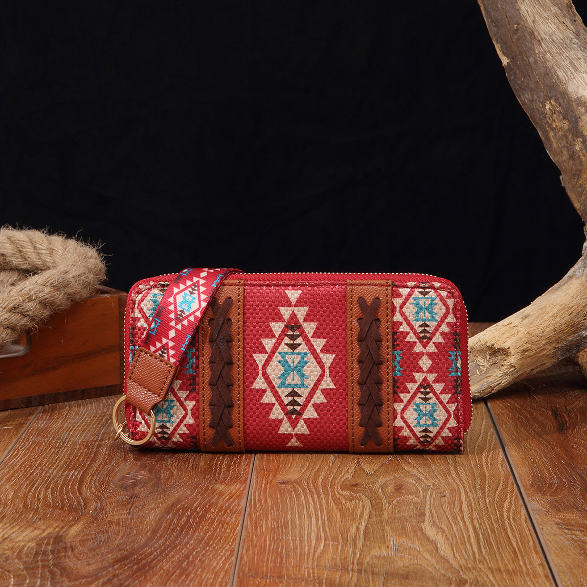 vintage cotton and linen printed bohemian style lady hand carrying wallet card holder