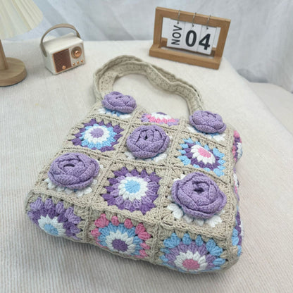 New Wool Crocheted Creative Hand Weaving Three-dimensional Flower Shoulder Bag