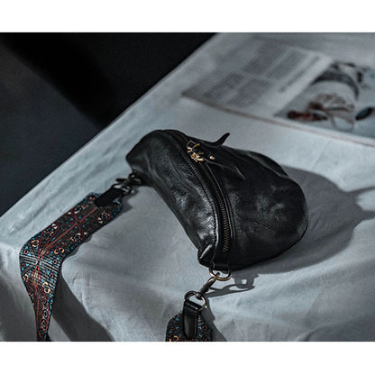 skeleton skin saddle bag wide shoulder strap top layer cowhide retro simple bohemian style