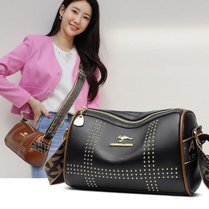 color contrast patchwork rivet crossbody soft leather shoulder bag