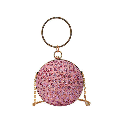 diamond retro shoulder bag womens crossbody chain ball small round bag