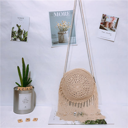 Round Tassel Cotton Thread Bag Cotton Rope Messenger Bag