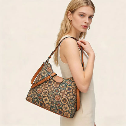 Retro-printed Ethnic-style Tote Shoulder Or Crossbody Bag