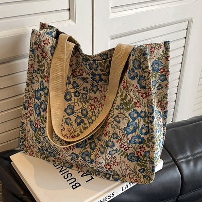 flowers canvas handbag fashion large capacity shoulder bags for women