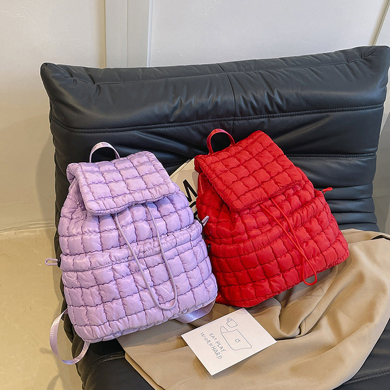 candy color quilted women backpack puffy down padded school bag large cotton travel back pack bags for women plaids shoulder bag