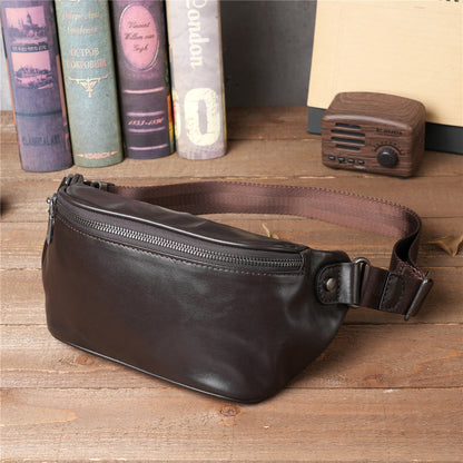 baotou layer cowhide phone belt large capacity sports crossbody chest bag
