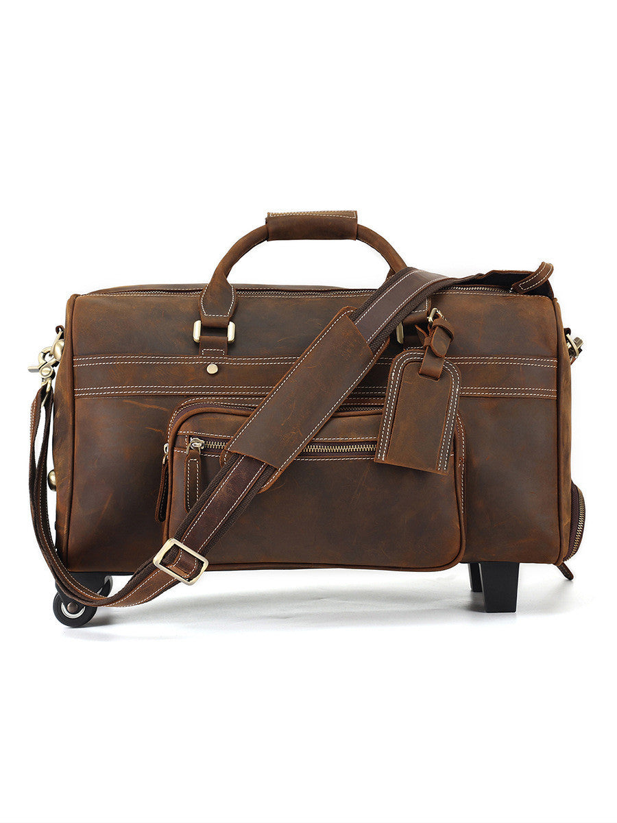 leather retro portable travel bag for men