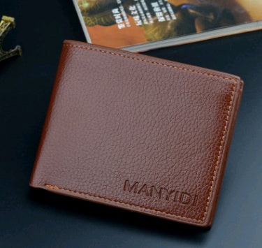 new wallet mens short driving license wallet fashion lychee pattern 3 fold thin section business mens youth soft wallet