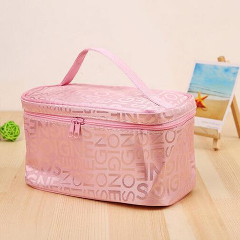 a lot of letter satin bento style portable cosmetic bag