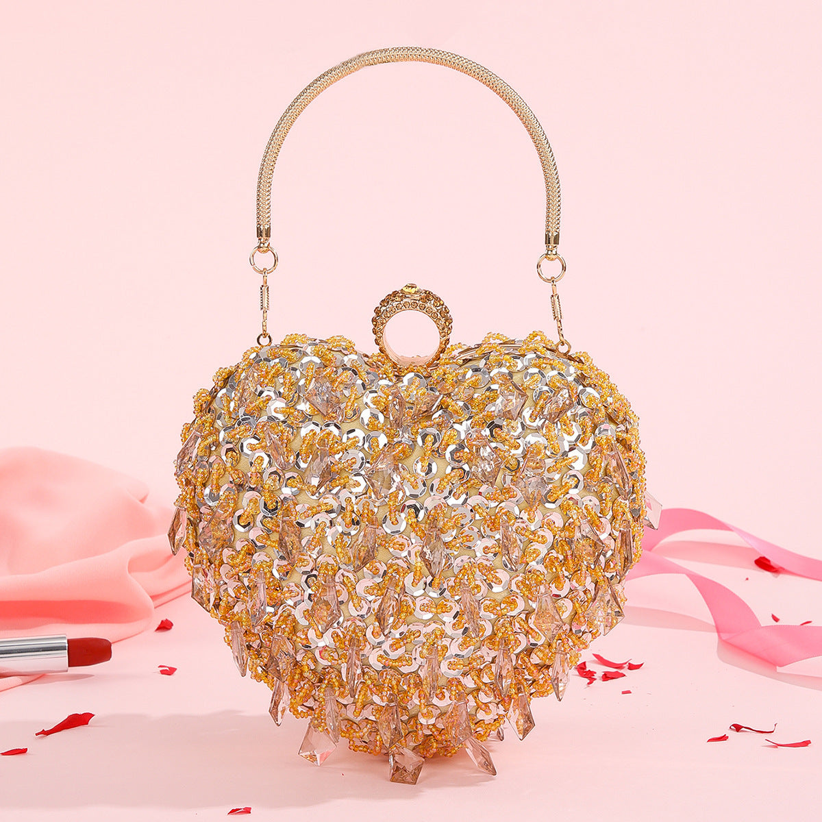 embroidered beaded heart shaped dinner bag