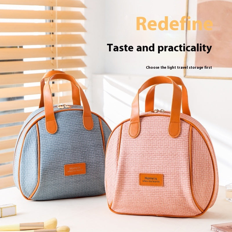 pu woven pattern cosmetic capacity portable storage bag double zipper