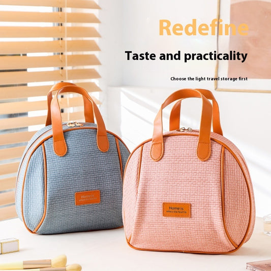 pu woven pattern cosmetic capacity portable storage bag double zipper