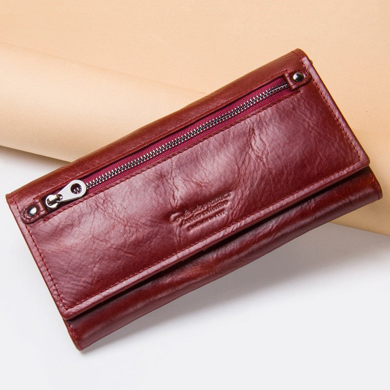 leather womens wallet long leather clutch multi card coin