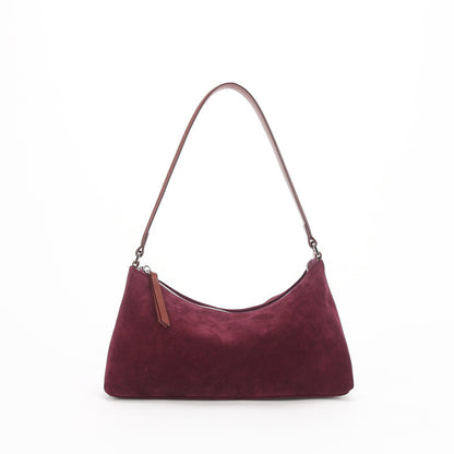 niche suede underarm baguette retro matte top grain leather shoulder bag handbag