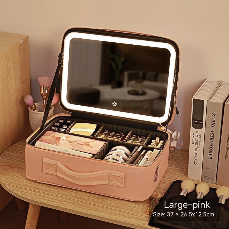 with mirror and led light cosmetic bag skin care storage box