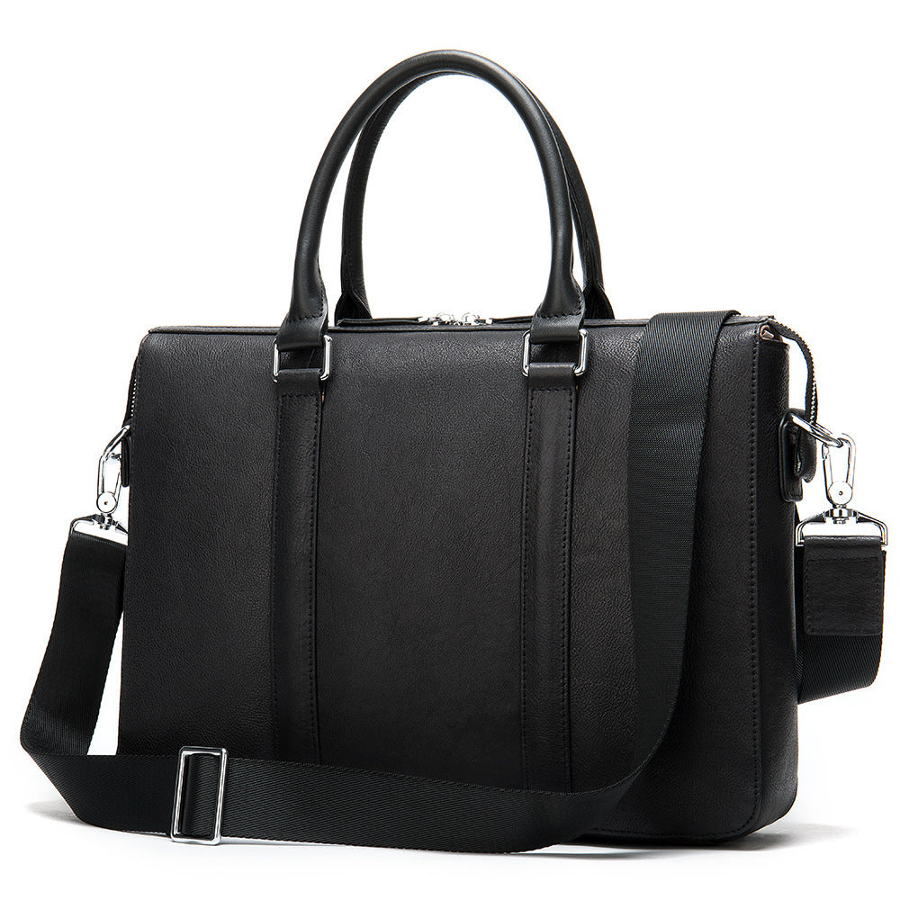 mens simple solid color leather briefcase