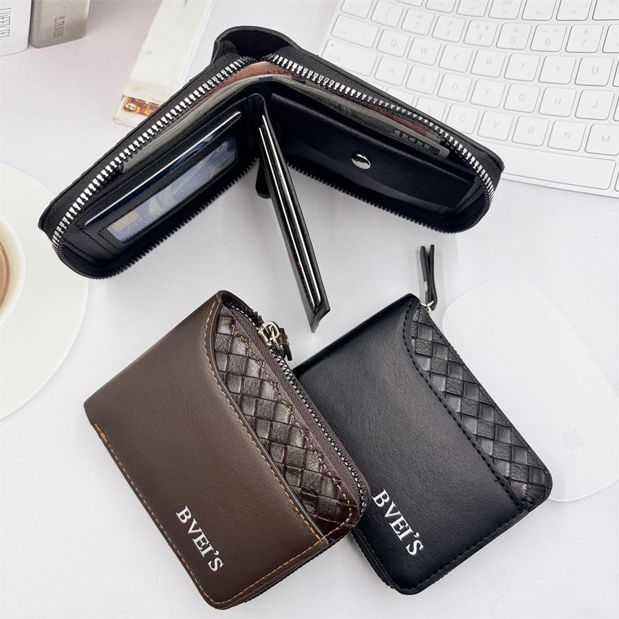 mens short horizontal zipper wallet