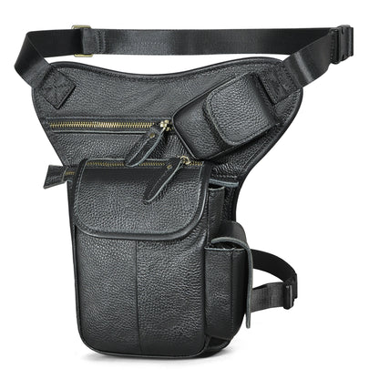 first layer oil waxed leather cowhide vintage mens outdoor leg bag waist bag