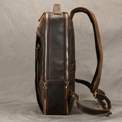 high end mens leather large capacity backpack 16 inch