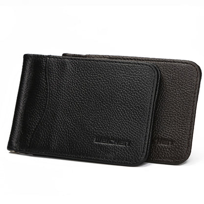 man of mens wallet short casual embossed wallet ultra thin mini metal clip pu leather wallet card package