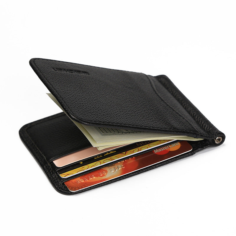 man of mens wallet short casual embossed wallet ultra thin mini metal clip pu leather wallet card package