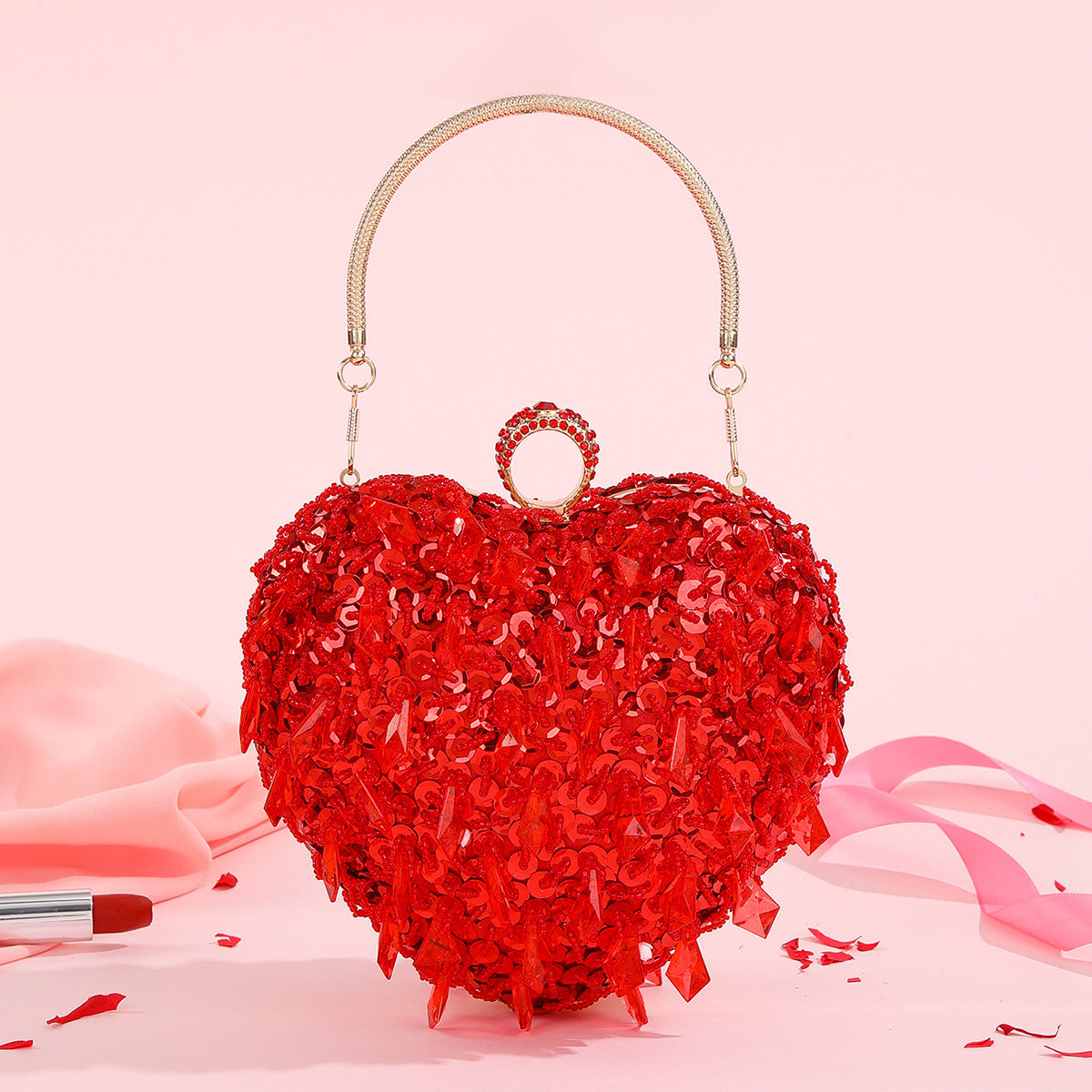 embroidered beaded heart shaped dinner bag