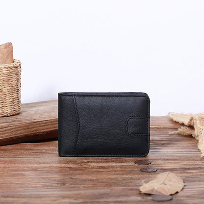 mens short leather oil wax wallet card holder