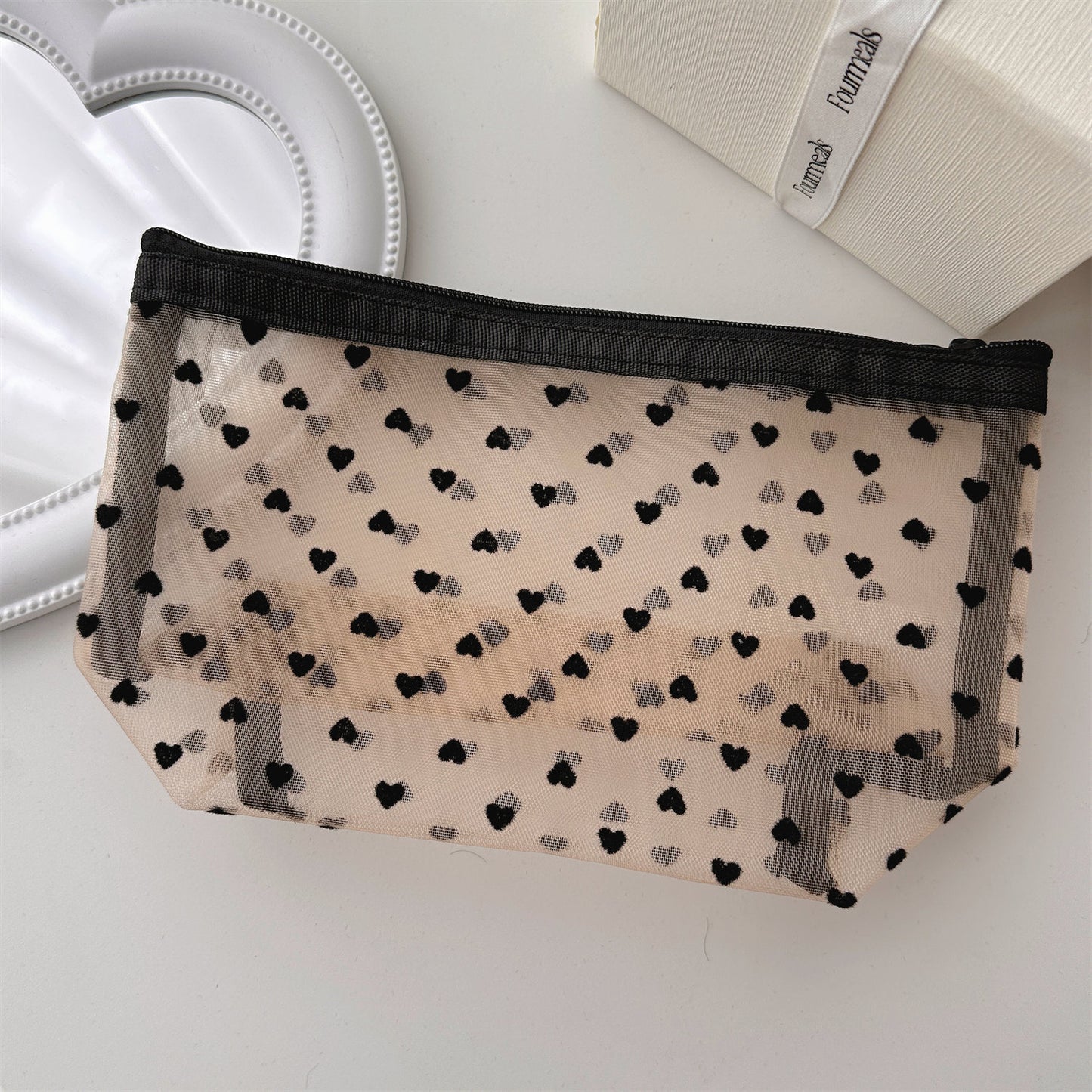 mesh cosmetic love storage bag portable