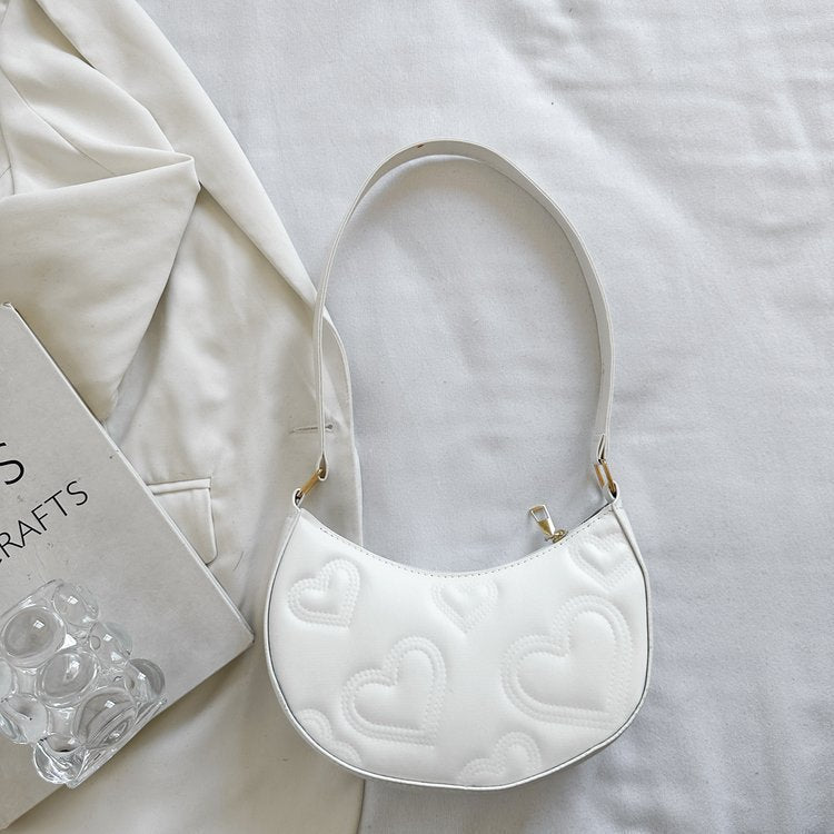 womens solid color love embroidered shoulder bag