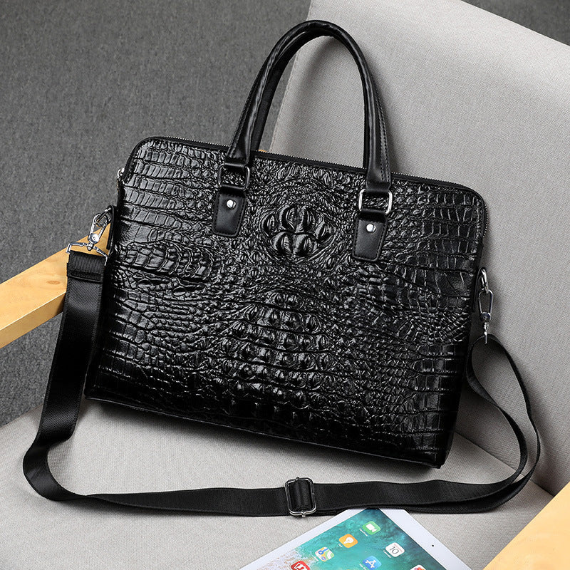 mens new crocodile pattern business computer bag shoulder briefcase