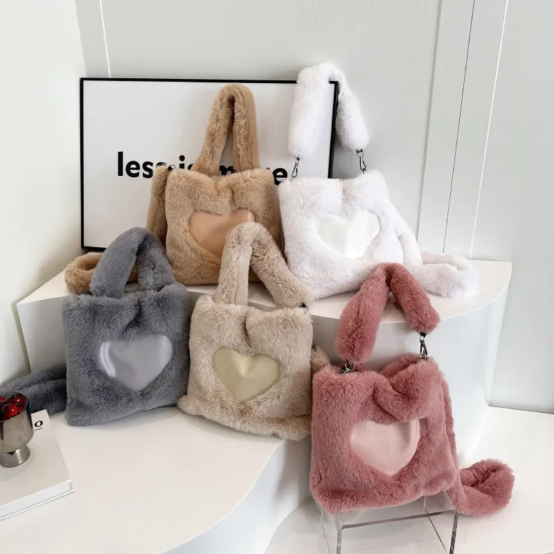 women fluffy shoulder bag top handle bag female autumn winter handbag plush tote girls fashion shopping bags handbags for women