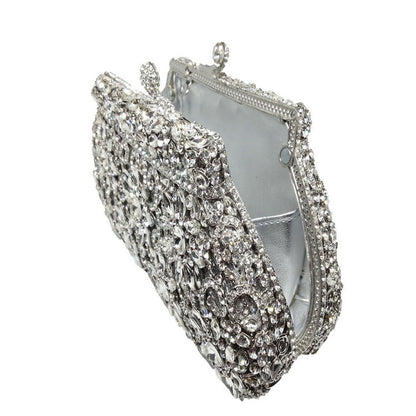 shell shaped metal diamond studded rhinestone dinner bag