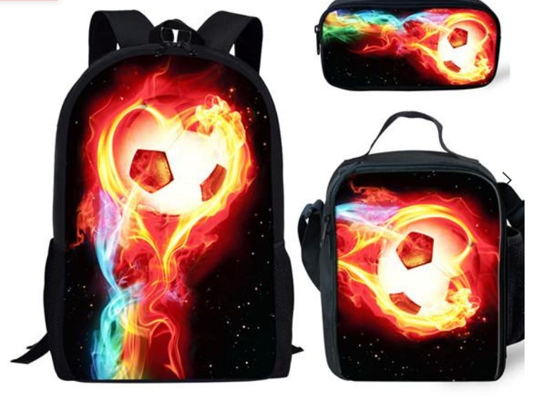 football print childrens three piece backpack satchel big pen bag student backpack