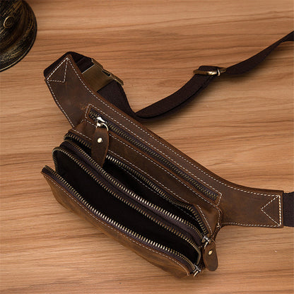 top layer cowhide mens sports waist bag