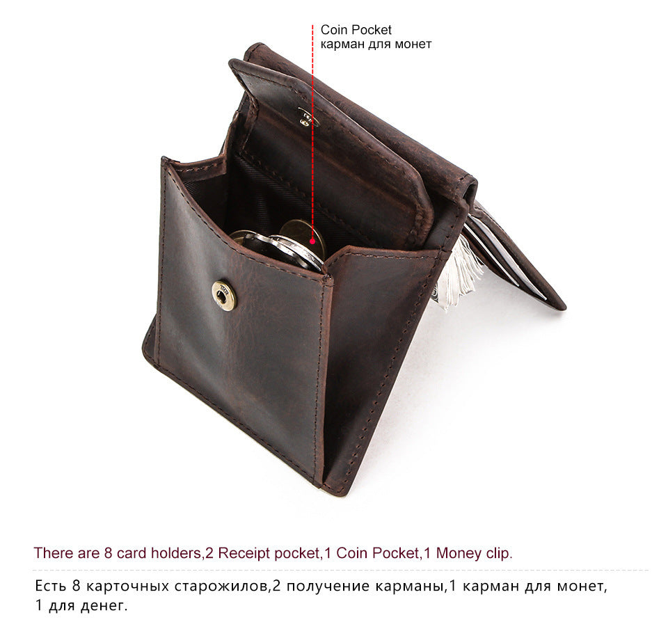 retro crazy horse cowhide multifunctional card bag