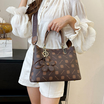 printed tote bag with flower pendant new temperament shoulder bag for women fashion large capacity crossbody bag