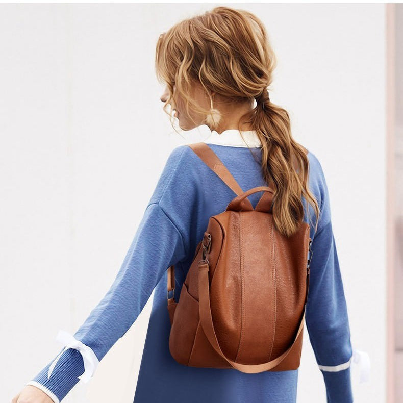 womens solid color large capacity backpack