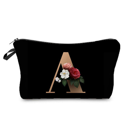 creative portable toiletry black background gold letter printing makeup storage bag