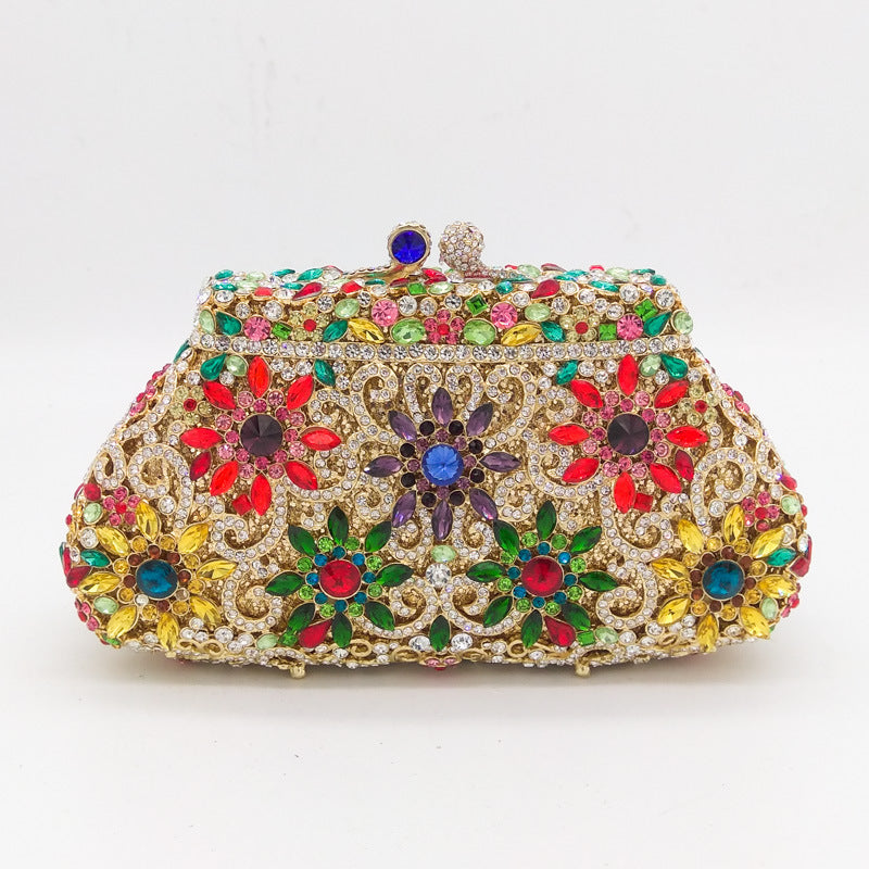 shell shaped metal diamond studded rhinestone dinner bag