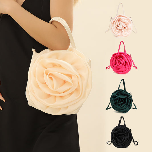 satin satin three dimensional rose flower shape portable crossbody party wedding female dinner bag