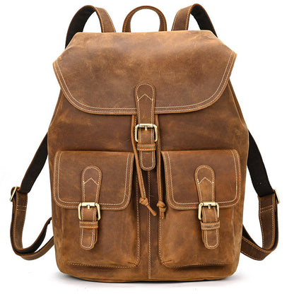 casual retro crazy horse leather travel backpack