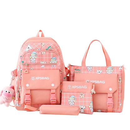Backpack Primary School Girls Schoolbag Women's Four-piece Set